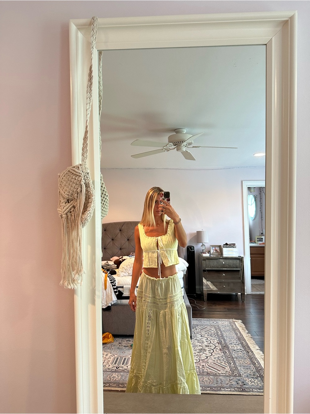 Fashion Nova Pale Yellow Lace-Trim Maxi Set